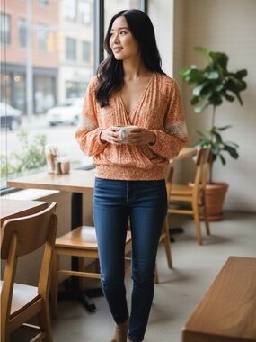 Daytrip Orange Printed V-Neck Blouse